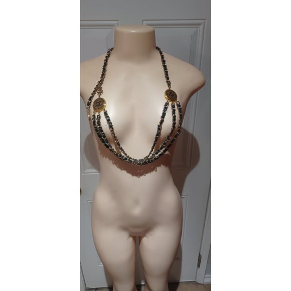 CHANEL VINTAGE Rue 31 Cambon Gold Chain Tri-Belt. Black Leather. - Picture 9 of 11